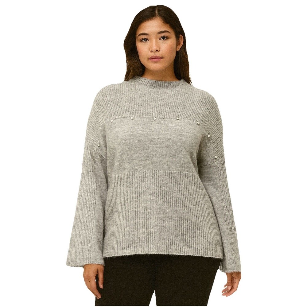 BKE Gray Sweater Size Small Cozy Flare Sleeve Pearl Embellished